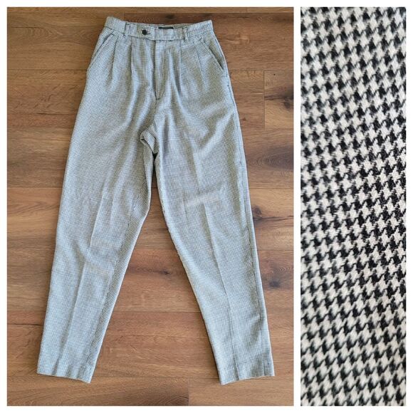Vintage 90s Y2K Pants Sz 6 Houndstooth Pleated High Rise Academia Ambitions USA - Picture 1 of 16